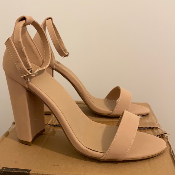 Charlotte Russe Tan Chunky Heels with Buckle Strap - Picture 2 of 5